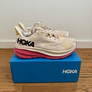 Hoka Clifton 9 Cream Pink Yellow Women's Running Shoes Size 8 New